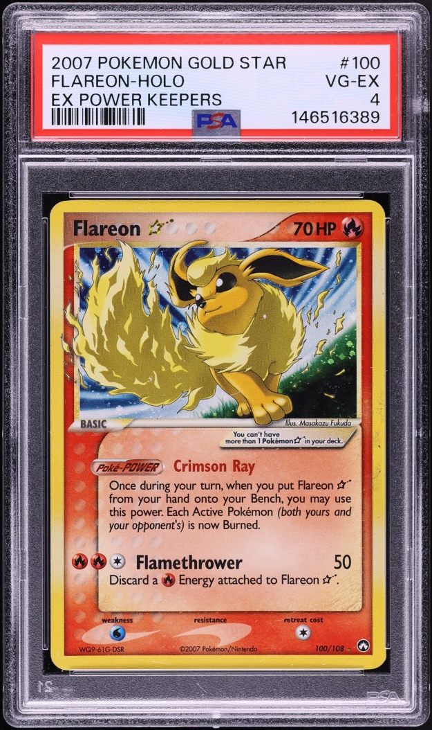 2007 Pokemon EX Power Keepers Holo Flareon Gold Star #100 PSA 4 VGEX
