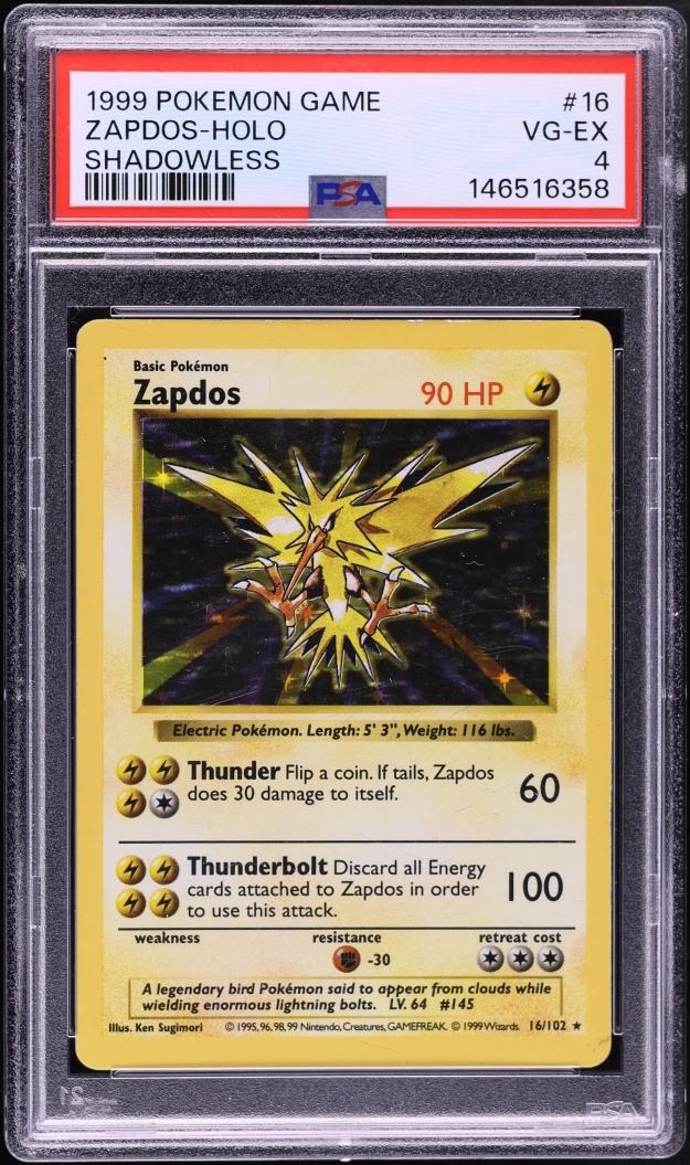 1999 Pokemon Base Set Shadowless Holo Zapdos #16 PSA 4 VGEX