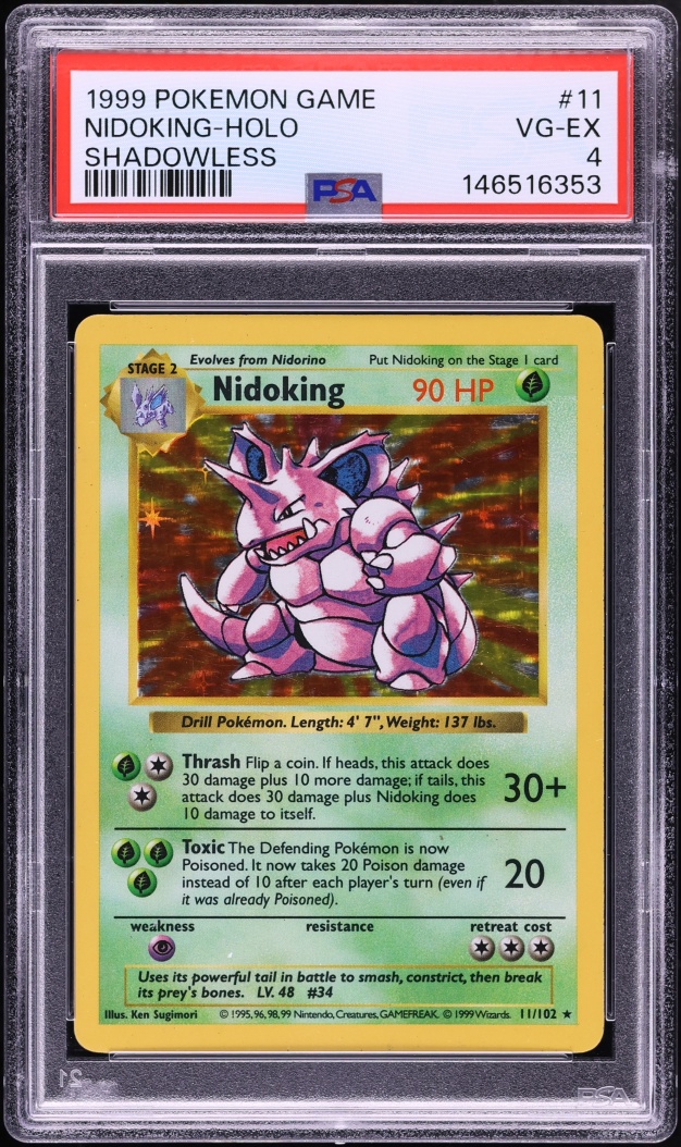 1999 Pokemon Base Set Shadowless Holo Nidoking #11 PSA 4 VGEX