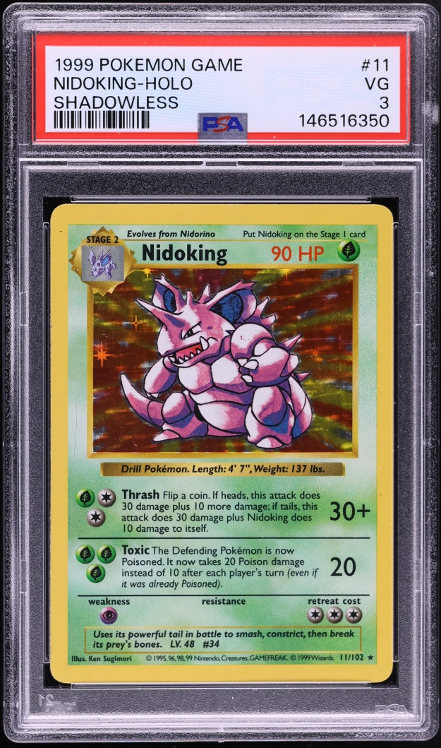 1999 Pokemon Base Set Shadowless Holo Nidoking #11 PSA 3 VG