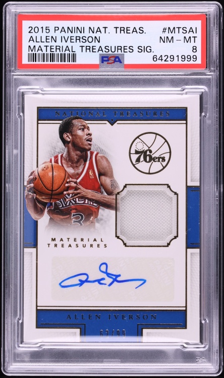 2015 National Treasures Material Treasures Allen Iverson PATCH AUTO /99 #MTSAI PSA 8 NM-MT