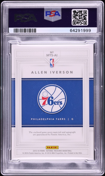2015 National Treasures Material Treasures Allen Iverson PATCH AUTO /99 #MTSAI PSA 8 NM-MT