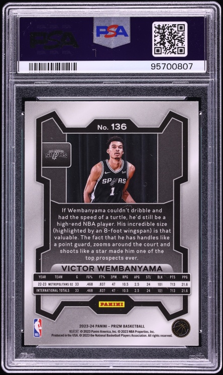 2023 Panini Prizm Victor Wembanyama ROOKIE #136 PSA 10 GEM MINT