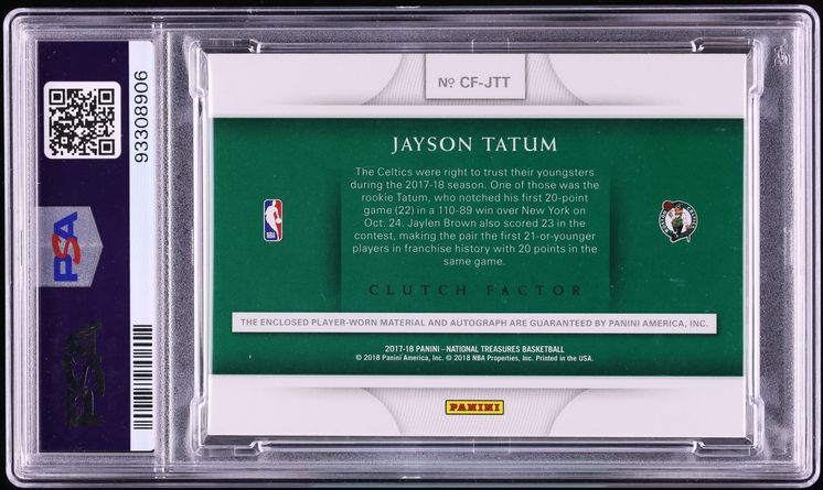 2017 National Treasures Clutch Factor Jayson Tatum ROOKIE PATCH AUTO DNA 10 /99 #CFJTT PSA AUTH