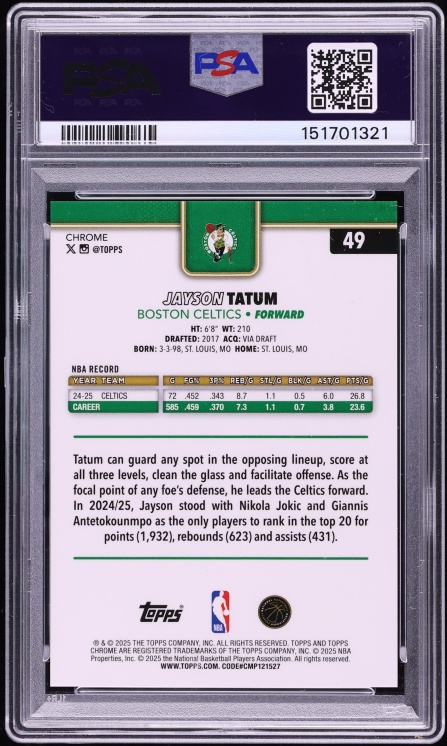 2025 Topps Chrome Gold Geometric Jayson Tatum /50 #49 PSA 10 GEM MINT