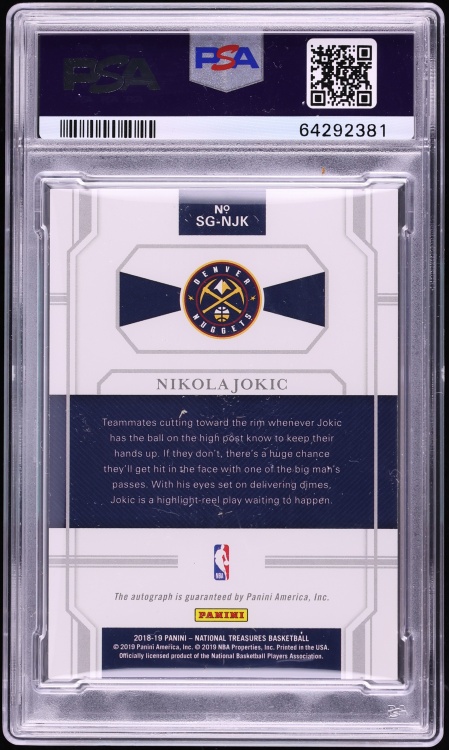 2018 National Treasures Signatures Nikola Jokic AUTO /99 #NJK PSA 8 NM-MT