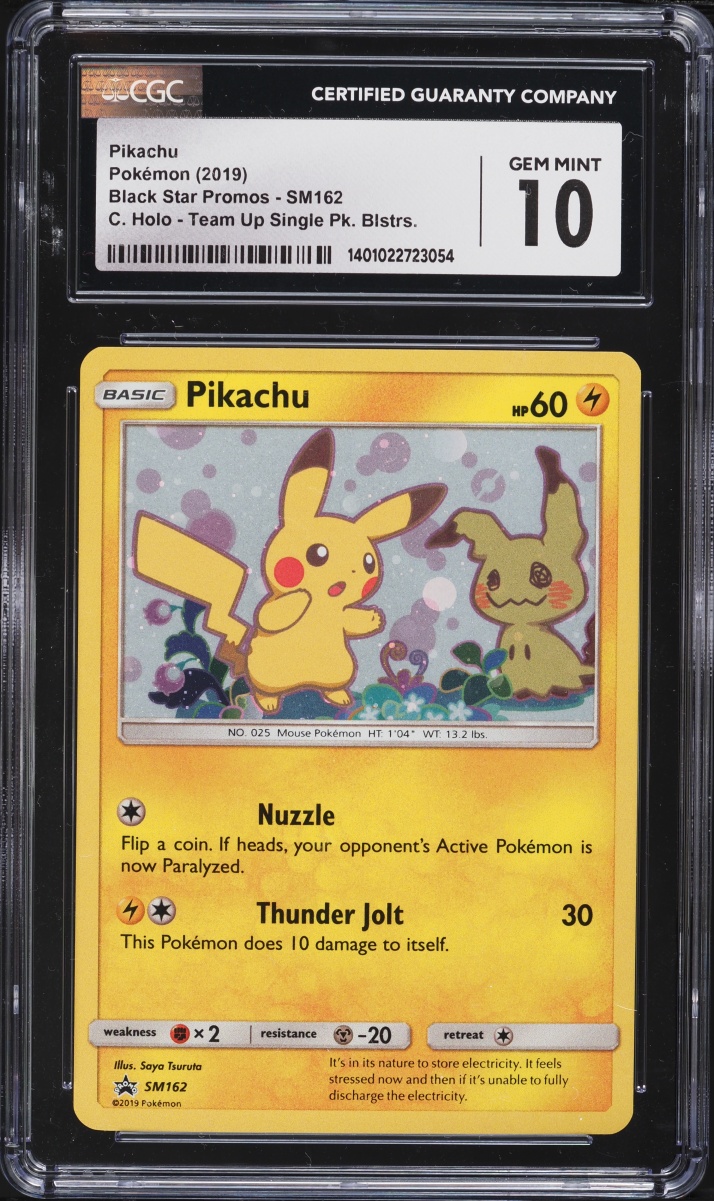 2019 Pokemon Sun & Moon Black Star Promo Team Up Holo Pikachu #SM162 CGC 10 GEM MINT