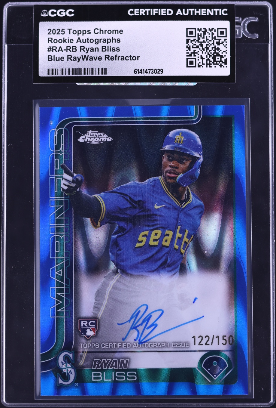 2025 Topps Chrome Blue Raywave Refractor Ryan Bliss ROOKIE AUTO /150 #RA-RB CGC AUTH
