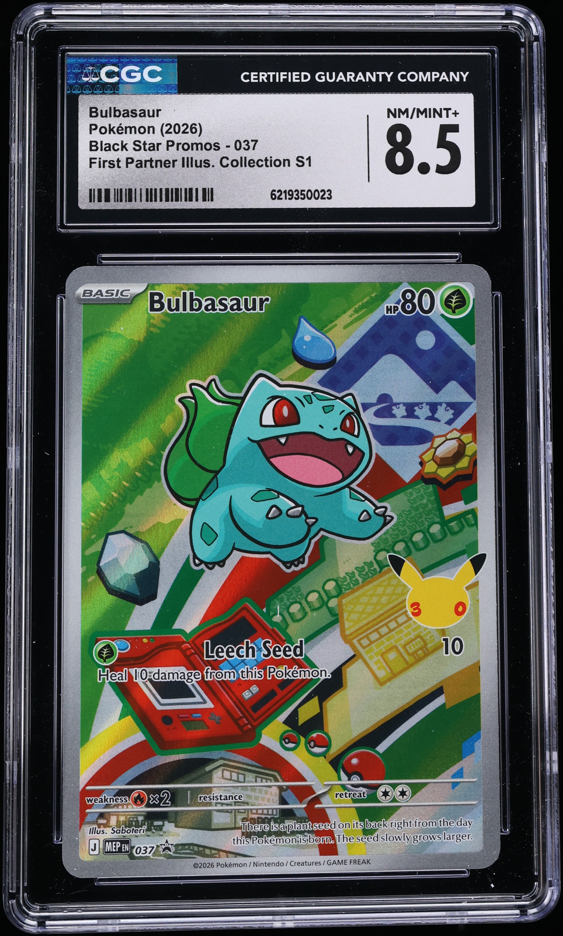 2026 Pokemon Mega Promo First Partner Illustration S1 Full Art Bulbasaur #37 CGC 8.5 NM-MT+