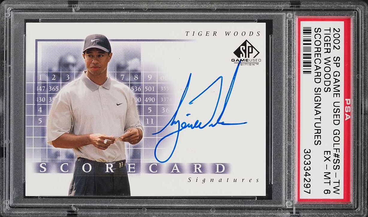2002 SP Game Used Scorecard Signatures Tiger Woods AUTO #SS-TW PSA 6 EXMT