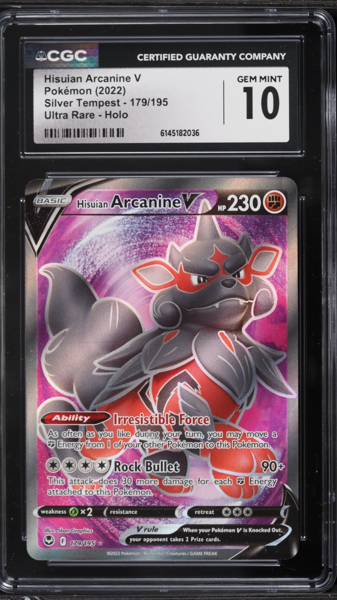 2022 Pokemon Sword & Shield Silver Tempest Full Art Hisuian Arcanine V #179 CGC 10 GEM MINT