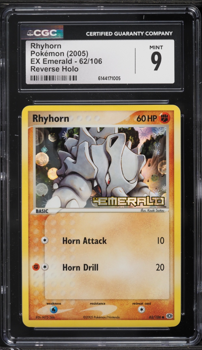 2005 Pokemon EX Emerald Reverse Holo Rhyhorn #62 CGC 9 MINT