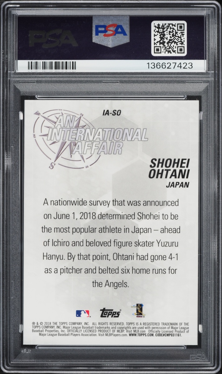 2018 Topps Update An International Affair Shohei Ohtani ROOKIE #IA-SO PSA 10 GEM MINT