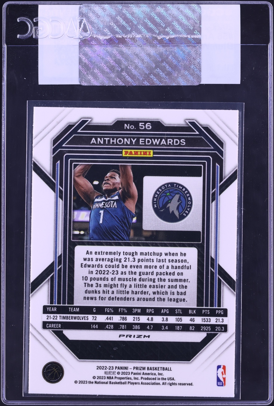 2022 Panini Prizm Blue Wave Anthony Edwards #56 CGC AUTH