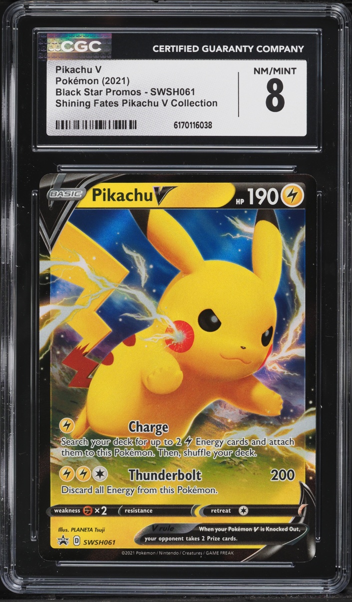 2021 Pokemon Sword & Shield Promo Shining Fates Collection Holo Pikachu V #SWSH061 CGC 8
