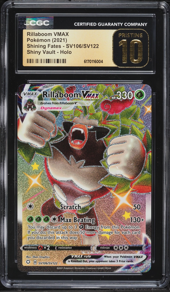 2021 Pokemon Sword & Shield Shining Fates Shiny Vault Alt Art Rillaboom VMAX #SV106 CGC 10