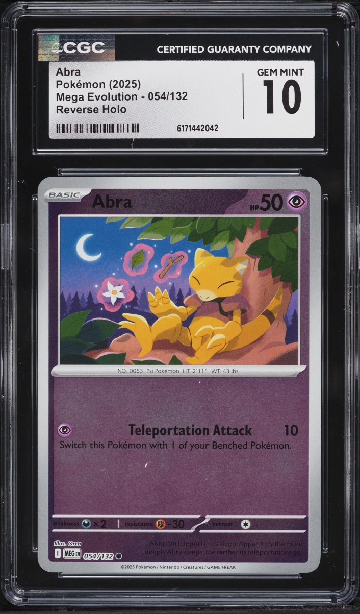 2025 Pokemon Mega Evolution Reverse Holo Abra #054 CGC 10 GEM MINT