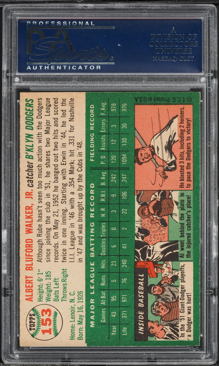 1954 Topps Rube Walker #153 PSA 7 NRMT