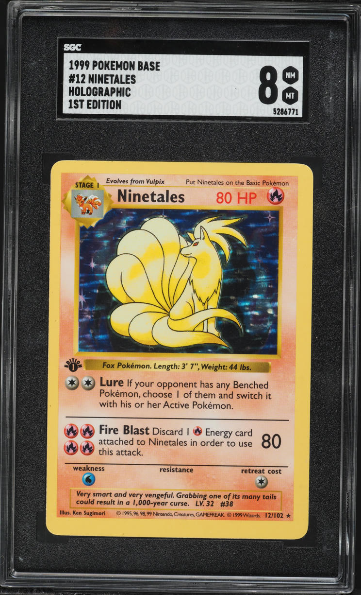1999 Pokemon Base Set Shadowless 1st Edition Holo Ninetales #12 SGC 8 NM-MT