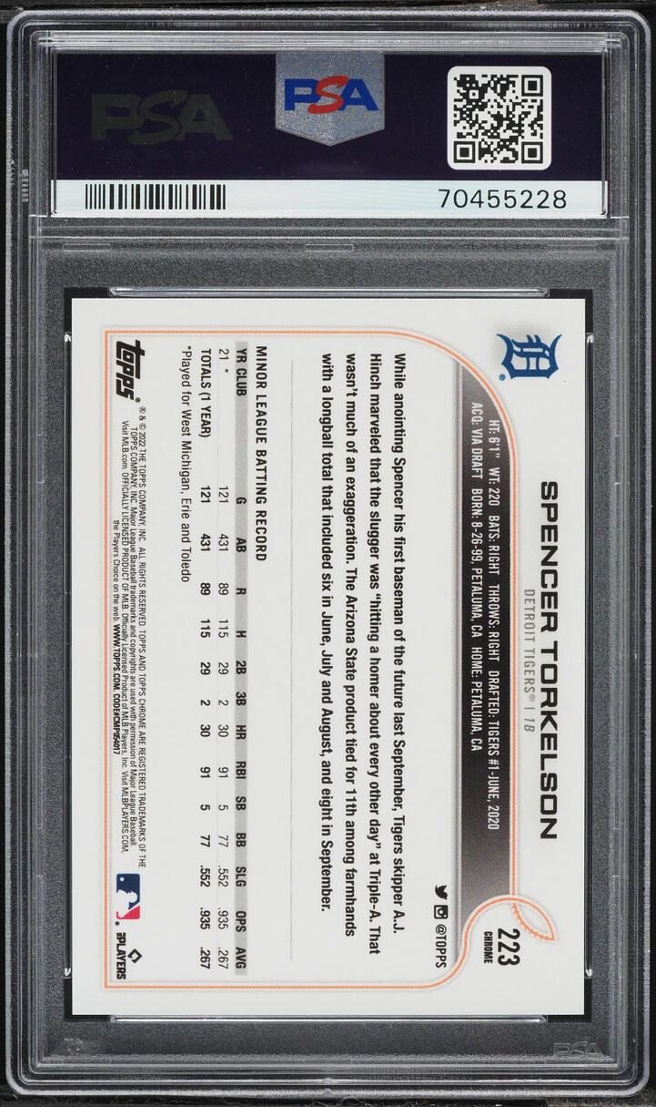 2022 Topps Chrome Variation Spencer Torkelson SP ROOKIE #223 PSA 10 GEM MINT