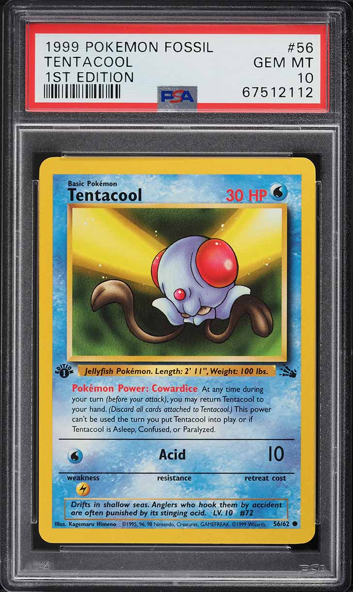 1999 Pokemon Fossil 1st Edition Tentacool #56 PSA 10 GEM MINT - Main Image