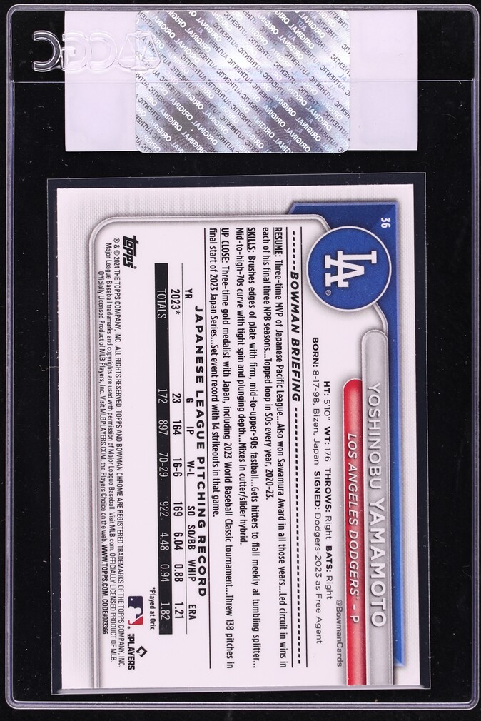 2024 Bowman Chrome Mega Box Yoshinobu Yamamoto ROOKIE #36 CGC AUTH