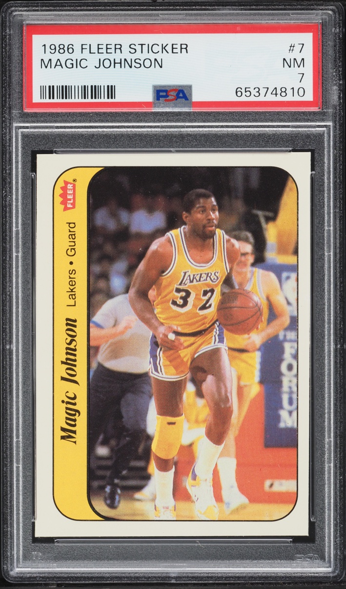 1986 Fleer Sticker Magic Johnson #7 PSA 7 NRMT