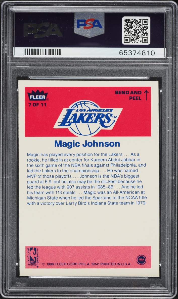 1986 Fleer Sticker Magic Johnson #7 PSA 7 NRMT
