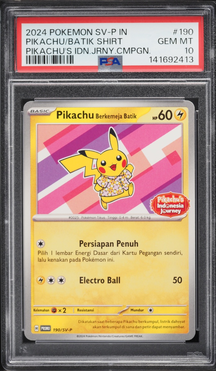 2024 Pokemon Indonesian SV Promo Journey Pikachu In Batik Shirt #190 PSA 10 GEM MINT