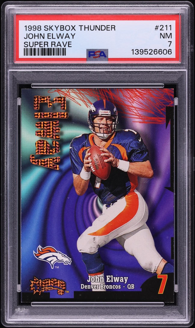 1998 Skybox Thunder Super Rave John Elway JERSEY # 7/25 #211 PSA 7 NRMT - Photo 1