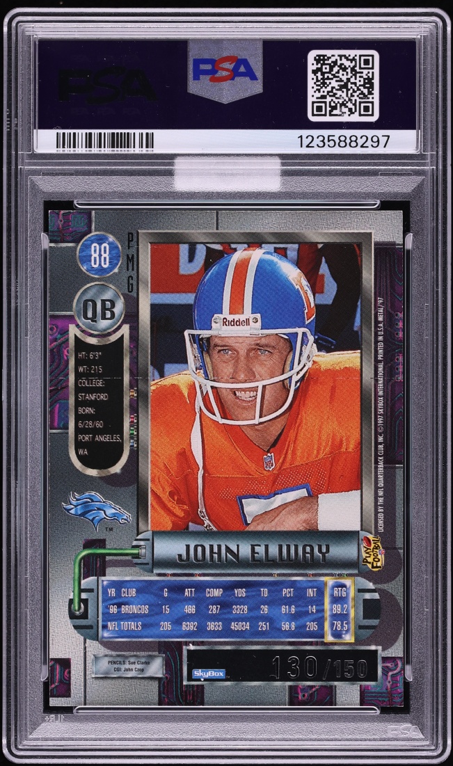 1997 Metal Universe Precious Gems PMG Red John Elway /150 #88 PSA 7 NRMT - Photo 2