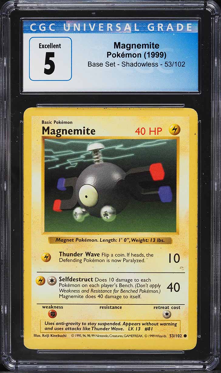 1999 Pokemon Base Set Shadowless Magnemite #53 CGC 5 EX