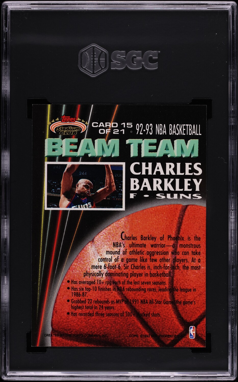 1992 Stadium Club Beam Team Charles Barkley #15 SGC 7 NRMT