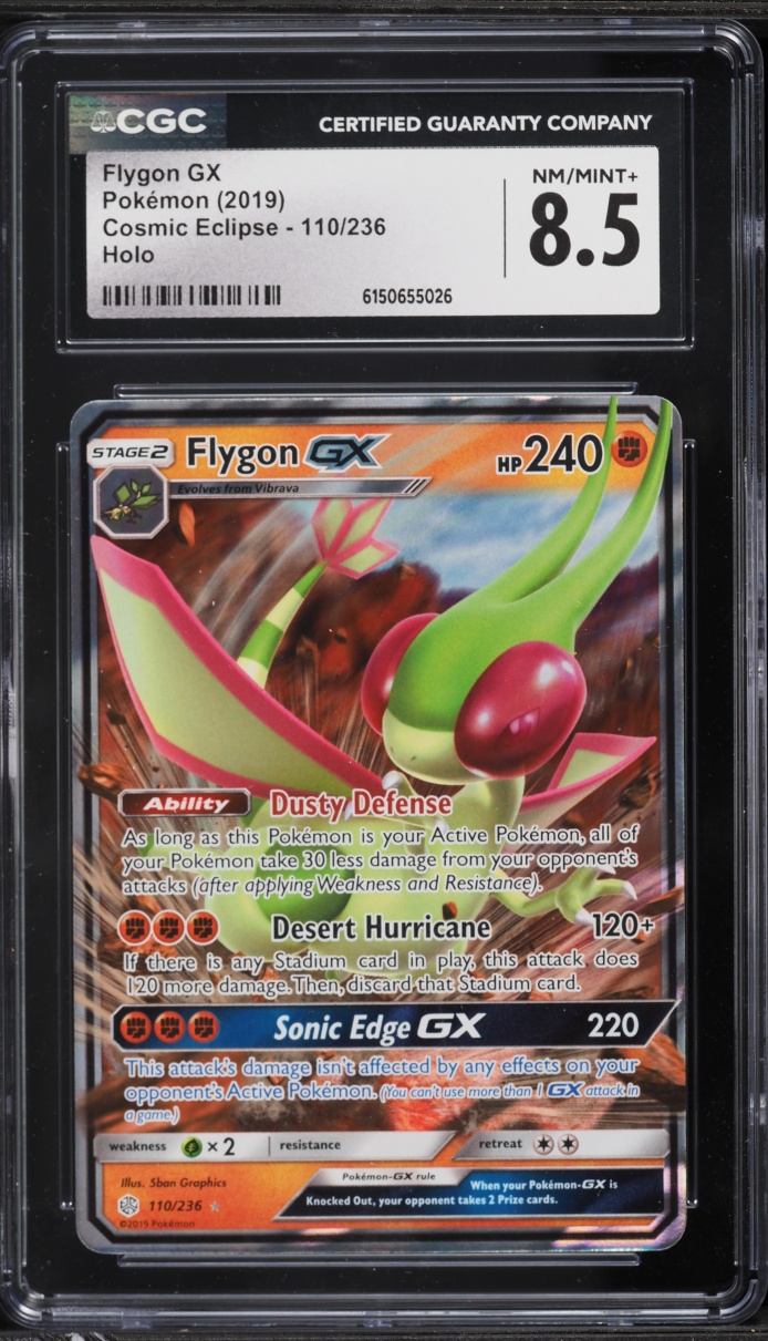 2019 Pokemon Sun & Moon Cosmic Eclipse Flygon GX #110 CGC 8.5 NM-MT+