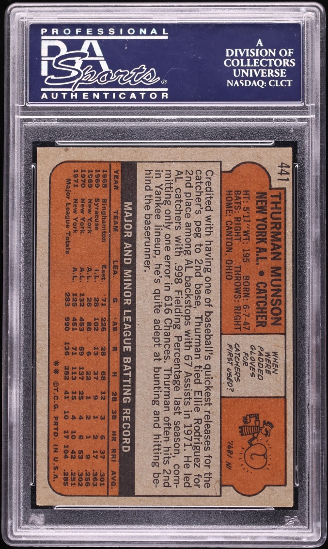 1972 Topps Thurman Munson #441 PSA 3 VG