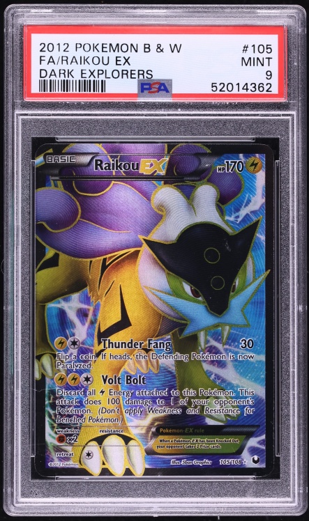 2012 Pokemon Black & White Dark Explorers Full Art Raikou EX #105 PSA 9 MINT