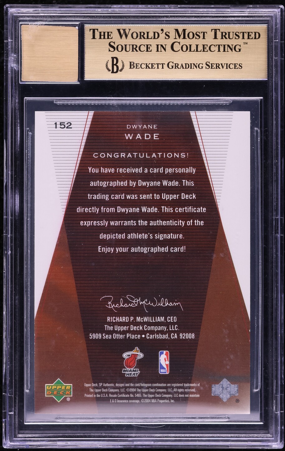 2003 SP Authentic Dwyane Wade ROOKIE AUTO /500 #152 BGS 9.5 GEM MINT