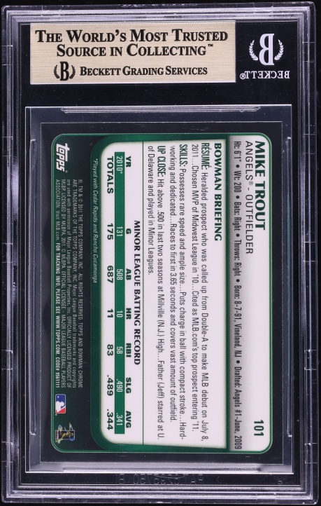 2011 Bowman Chrome Draft Mike Trout ROOKIE #101 BGS 9.5 GEM MINT