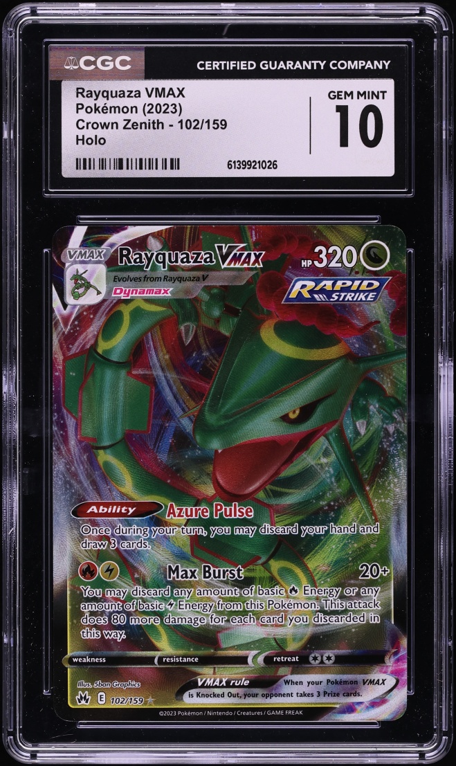 2023 Pokemon Sword & Shield Crown Zenith Alt Art Rayquaza VMAX #102 CGC 10 GEM MINT