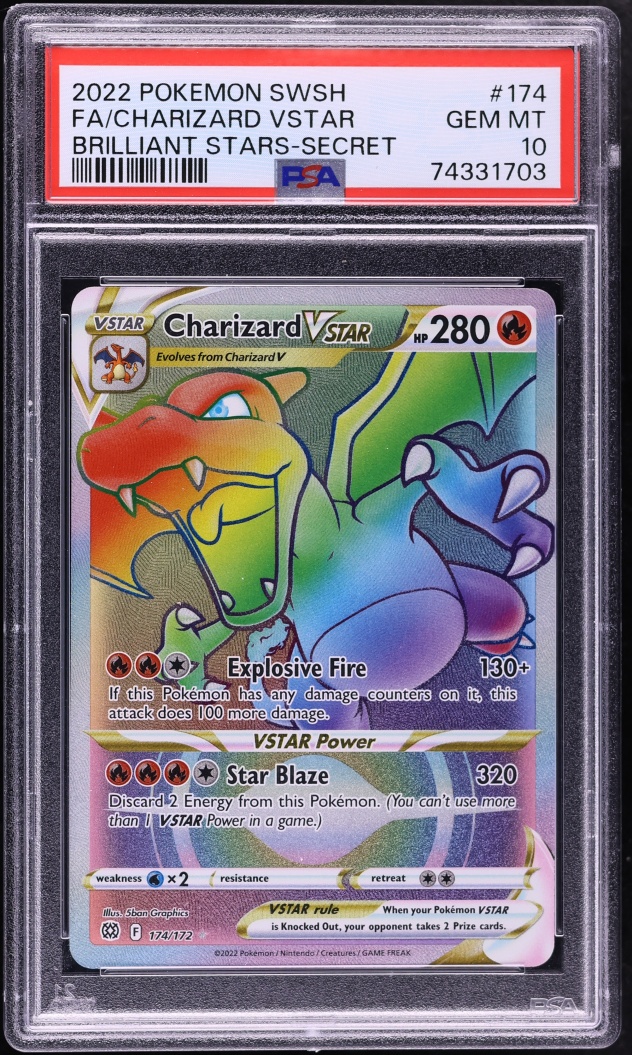 2022 Pokemon Sword & Shield Brilliant Stars Rainbow Rare Charizard VSTAR #174 PSA 10 GEM MINT