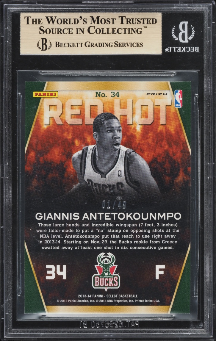2013 Select Red Hot Blue Prizm Giannis Antetokounmpo ROOKIE 1/49 #34 BGS 9.5 GEM MINT