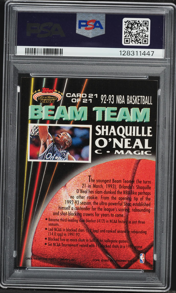 1992 Stadium Club Beam Team Shaquille O'Neal ROOKIE #21 PSA 7 NRMT