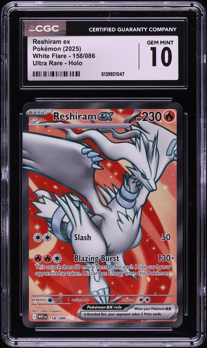 2025 Pokemon Scarlet & Violet White Flare Full Art Reshiram ex #158 CGC 10 GEM MINT