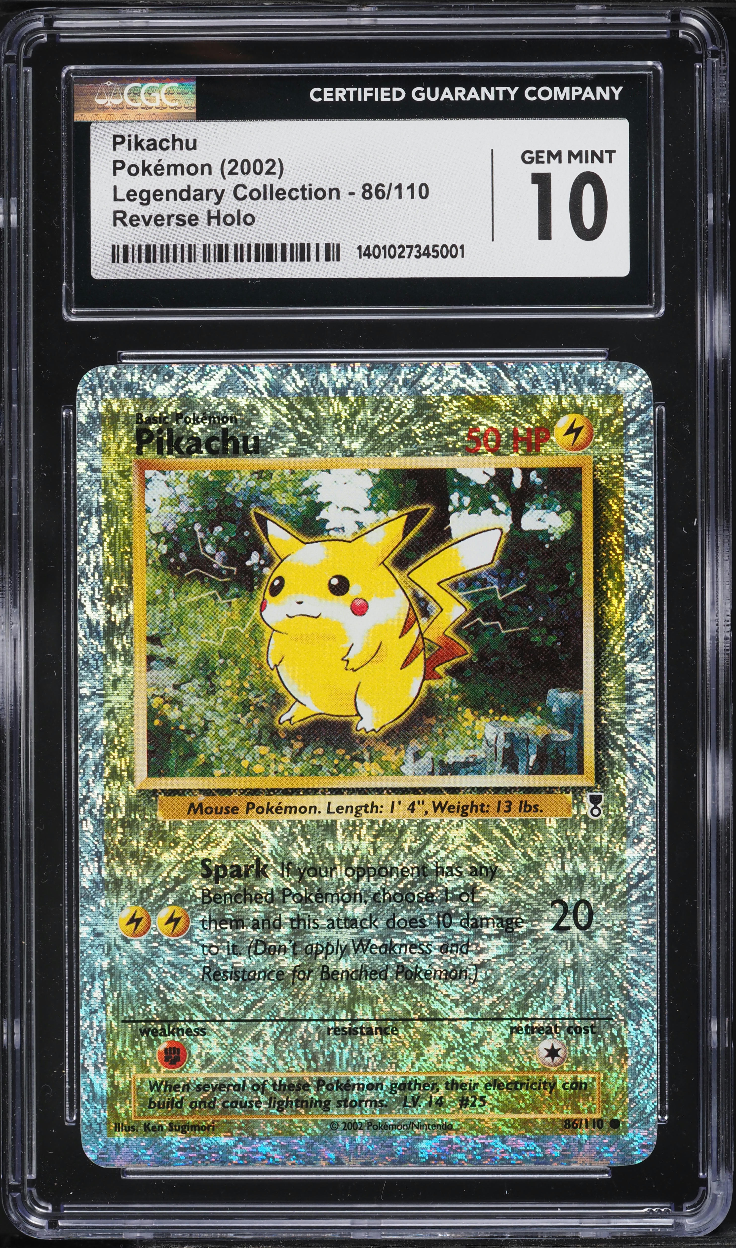 2002 Pokemon Legendary Collection Reverse Holo Pikachu #86 CGC 10 GEM MINT
