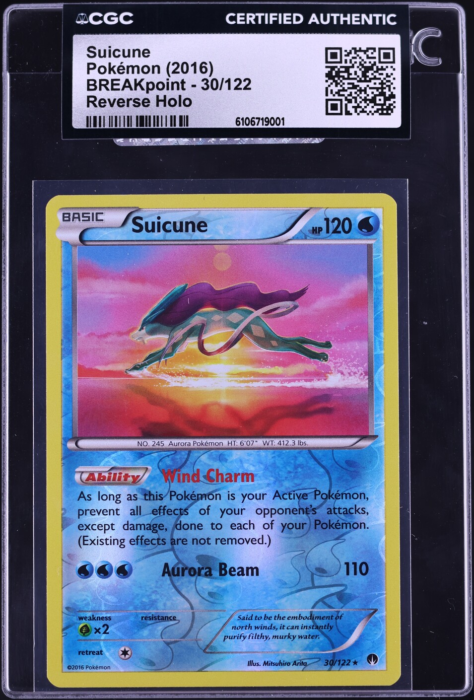 2016 Pokemon XY BREAKpoint Reverse Holo Suicune #30 CGC AUTH