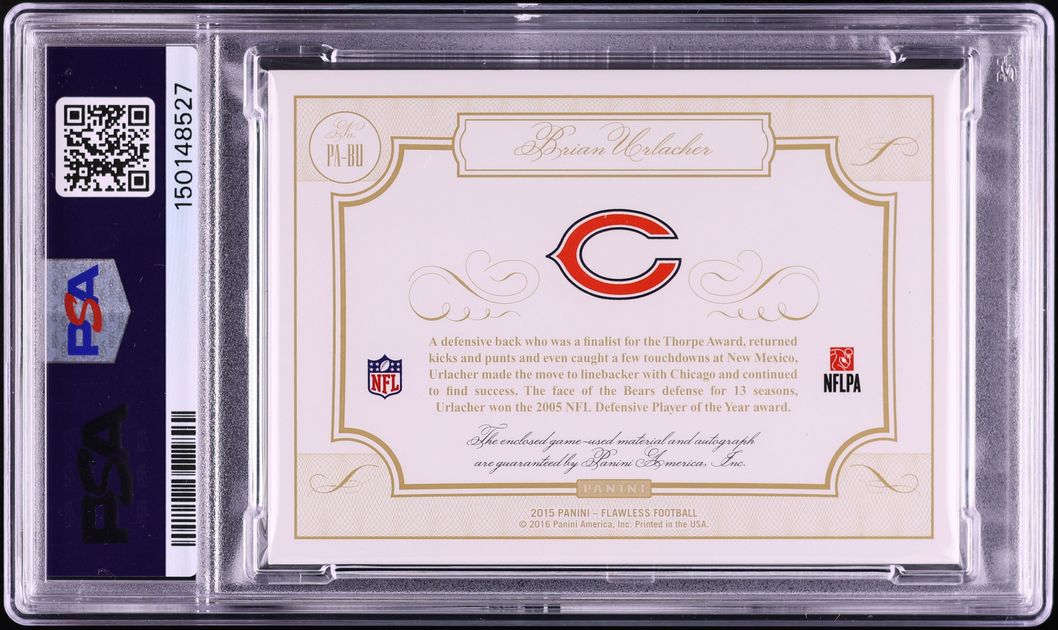 2015 Panini Flawless Gold Brian Urlacher PATCH AUTO /10 #PA-BU PSA 9 MINT