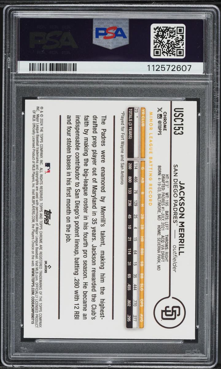 2024 Topps Chrome Update Jackson Merrill ROOKIE #USC153 PSA 10 GEM MINT