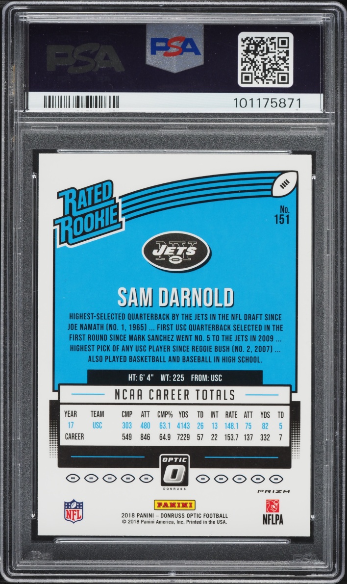 2018 Donruss Optic Holo Sam Darnold ROOKIE #151 PSA 9 MINT