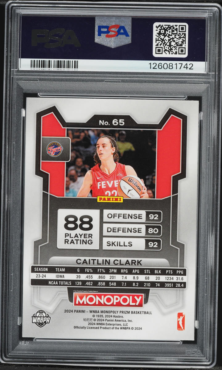 2024 Panini Prizm WNBA Monopoly Caitlin Clark ROOKIE #65 PSA 10 GEM MINT