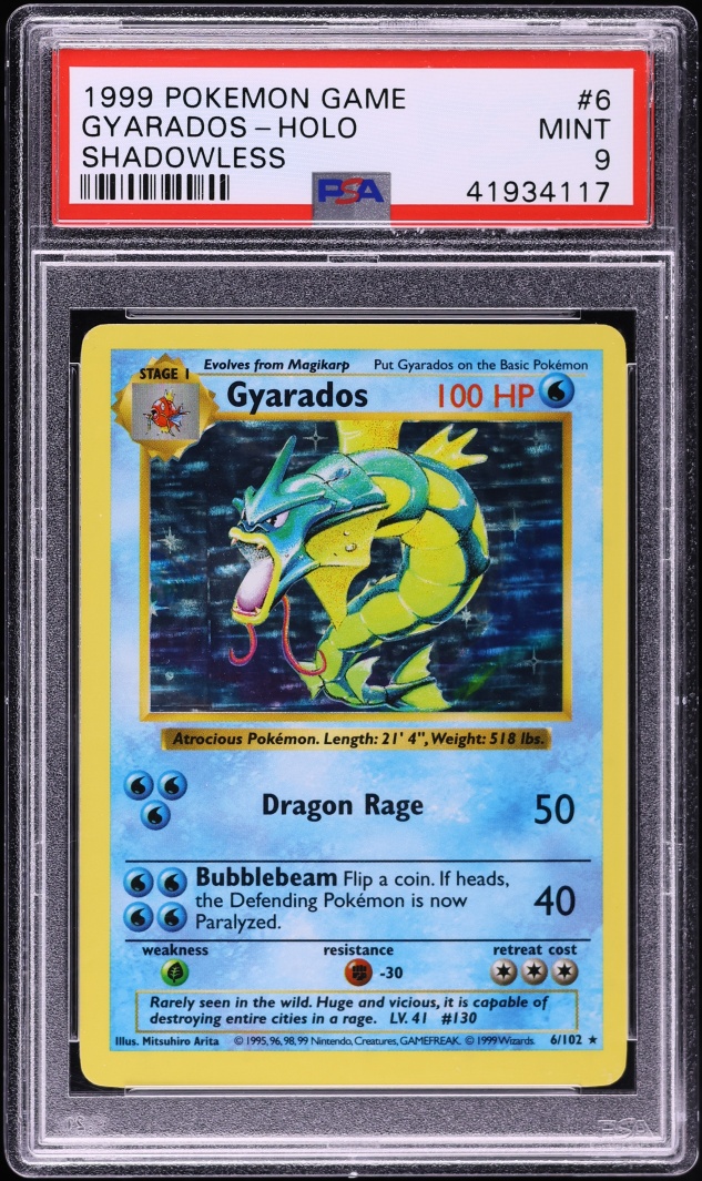 1999 Pokemon Base Set Shadowless Holo Gyarados #6 PSA 9 MINT